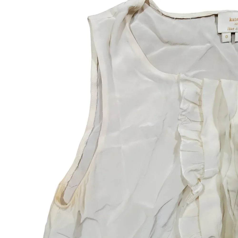 Kate Spade NY Live Colorfully Ruffled Front Sleeveless‎ Top Womens 0 Ivory Silk